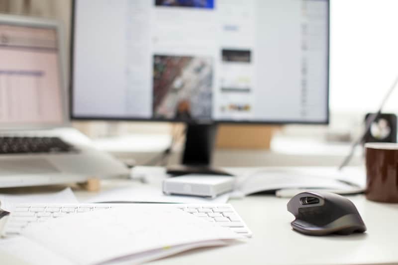 A computer on a desk